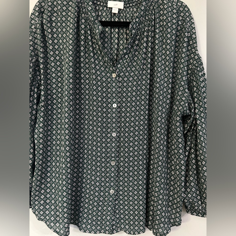 J jill  Navy and Green Button down Shirt